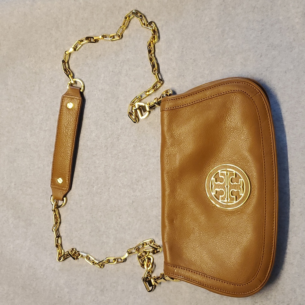 Tory Burch Tan Leather Crossbody Bag with Gold Logo